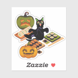 Sticker Chat noir effrayant et festin de sushi Halloween