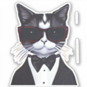 Sticker Chat noir et blanc dans une Cravate Tuxedo et Bow (Devant)
