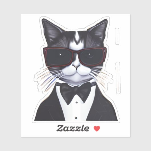Sticker Chat noir et blanc dans une Cravate Tuxedo et Bow (Feuille)