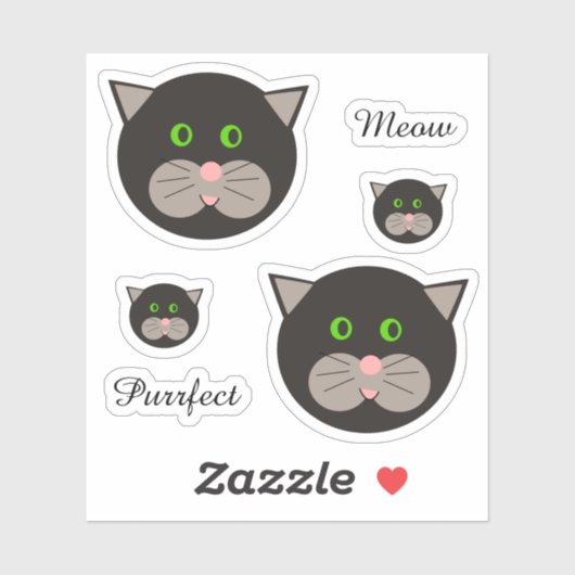Sticker Chat noir et blanc mignon (Feuille)