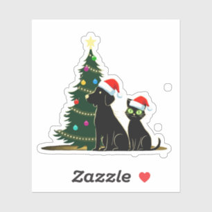 Sticker Chat noir et chien de fête avec chapeaux de Père N