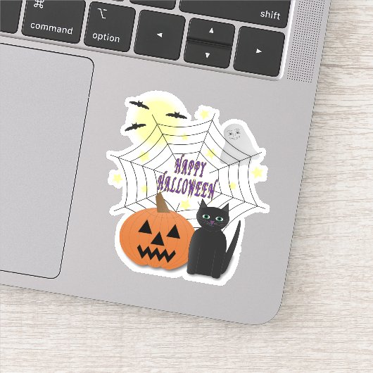 Sticker Chat noir et Citrouille pas effrayant Halloween (Détail)