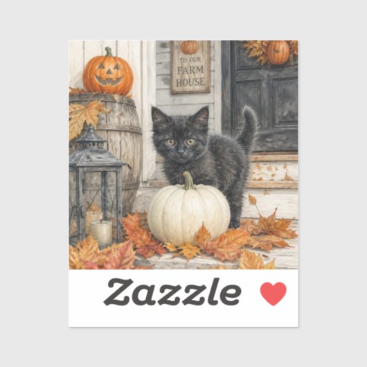 Sticker Chat noir et ferme à citrouilles Halloween (Feuille)