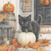 Sticker Chat noir et ferme à citrouilles Halloween (Recto)