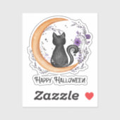 Sticker Chat noir et lune de croissant pour Halloween heur (Feuille)