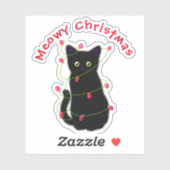 Sticker chat noir | Meowy Christmas | lumières scintillant (Feuille)