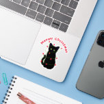 Sticker chat noir | Meowy Christmas | lumières scintillant<br><div class="desc">Meowy Noël ! - mignon chat noir avec lumières scintillantes rouges et vertes de Noël - personnalisable! Et design transférable !</div>