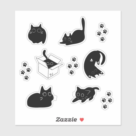 Sticker Chat noir mignon (Feuille)
