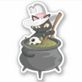 Sticker Chat noir mignon avec Casquette sorcier brasser po (Devant)