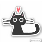 Sticker Chat noir mignon avec coeur Saint-Valentin (Devant)