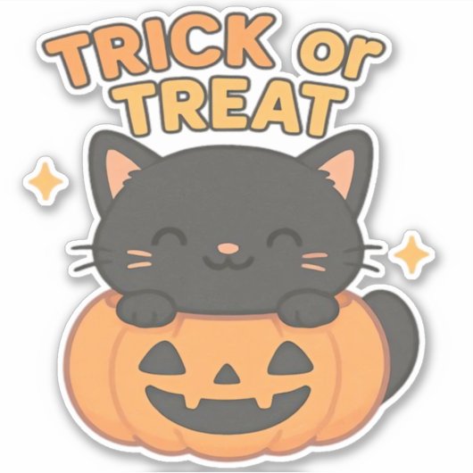 Sticker Chat noir mignon en Citrouille - Trick ou Treat Ka (Devant)