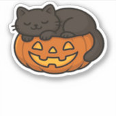Sticker Chat noir mignon et dormant sur un Essen d'Hallowe (Devant)