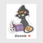 Sticker Chat noir mignon sorcière lecture Spell Livre Hall (Feuille)