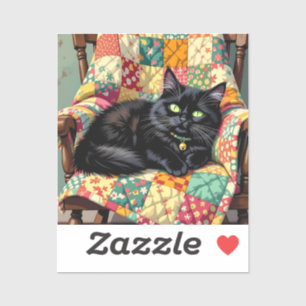 Sticker Chat noir mignon sur chaise à rocher