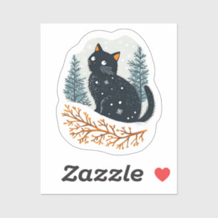 Sticker Chat noir neige d'hiver