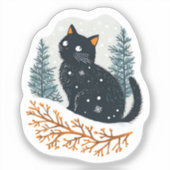 Sticker Chat noir neige d'hiver (Recto)