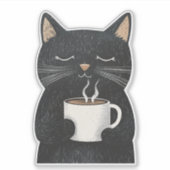 Sticker Chat Noir Sleepy avec une Coupe de Boho Café (Devant)