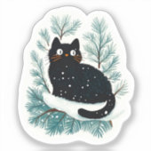 Sticker Chat noir sur le sapin de Noël mignon (Recto)