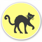 Sticker Chat noir yeux verts Arrière Lune jaune (Devant)