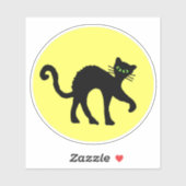 Sticker Chat noir yeux verts Arrière Lune jaune (Feuille)