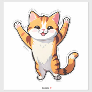 Sticker Chat orange de dessin animé heureux levant les pat