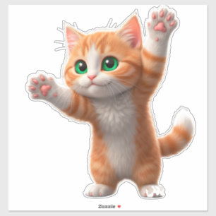 Sticker Chat orange de dessin animé heureux levant les pat