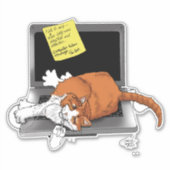 Sticker Chat Orange Drôle Ordinateur Portable Vert Travail (Devant)