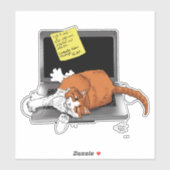 Sticker Chat Orange Drôle Ordinateur Portable Vert Travail (Feuille)