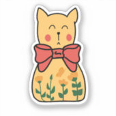 Sticker Chat orange indifférent floral avec nœud (Recto)