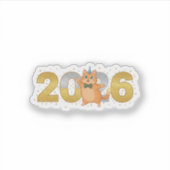 Sticker Chat pailleté 2026 Or et Argent Numéro de Nouvel A (Devant)