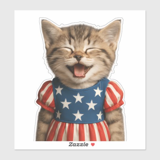Sticker Chat Patriote qui Rit (Feuille)