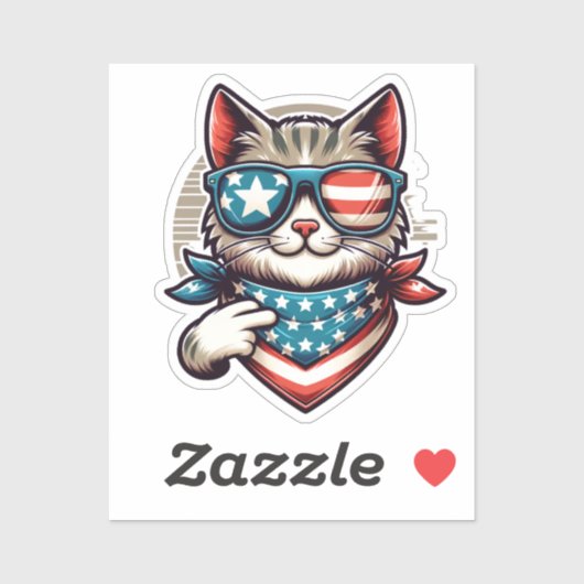 Sticker Chat patriotique cool avec des tons de drapeau (Feuille)