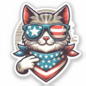 Sticker Chat patriotique cool avec des tons de drapeau (Recto)