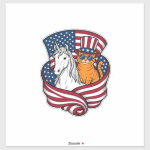 Sticker Chat patriotique et licorne vintage vector design_