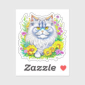 Sticker Chat perse en Fleurs Jaunes et Roses (Feuille)