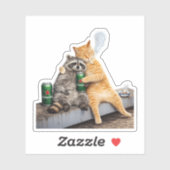 Sticker Chat Raton laveur Fumant Cigarette | Boisson Mémé (Feuille)