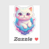 Sticker Chat rêvé dans un paradis pastel (Feuille)