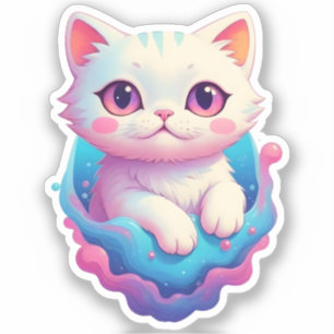 Sticker Chat rêvé dans un paradis pastel