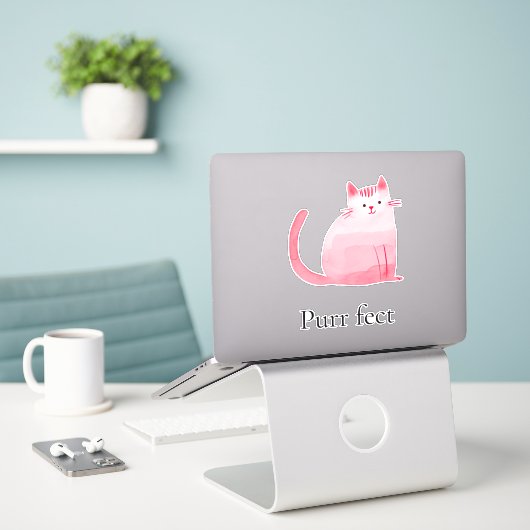 Sticker Chat rose (Ordinateur portable sur le bureau)