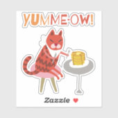 Sticker Chat rouge et crêpes / (Feuille)