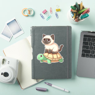 Sticker Chat siamois monte tortue Copie