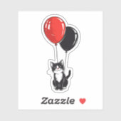 Sticker Chat Smoking avec des Ballons Rouges et Noirs (Feuille)