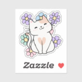Sticker Chat souriant avec Fleurs étanche (Feuille)