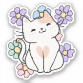 Sticker Chat souriant avec Fleurs étanche (Recto)