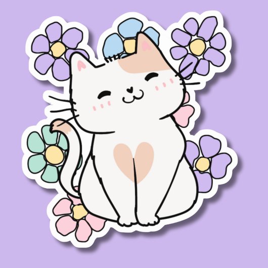 Sticker Chat souriant avec Fleurs étanche