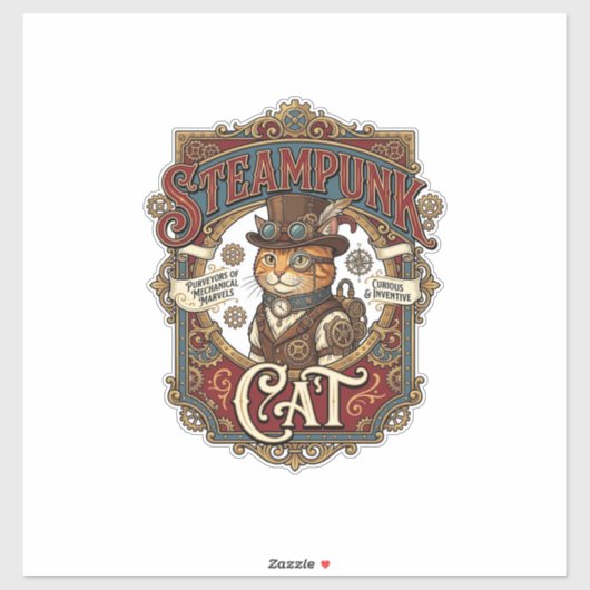 Sticker Chat Steampunk Steampunk Chat Vintage (Feuille)