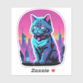 Sticker Chat sur la silhouette de la ville (Feuille)