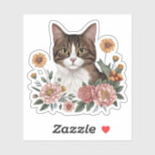 Sticker Chat Tabby Sucré avec Fleurs (Feuille)