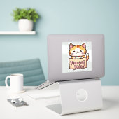 Sticker Chat tenant un panneau (Ordinateur portable sur le bureau)