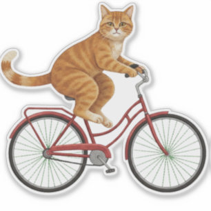 Sticker Chat tigré orange sur un vélo